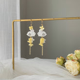 Yellow Osmanthus Blossom Earrings - Japanese rabbit bunny Earrings - Japanese Floral Earring - gold Osmanthus